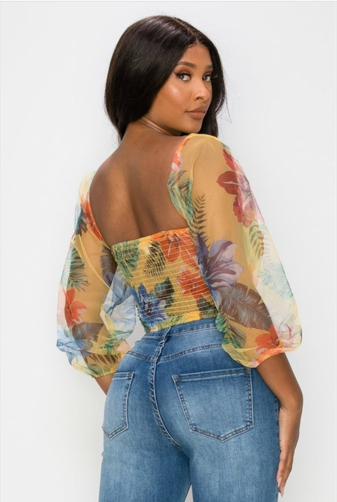 
                      
                        Mesh Print Elbow Sleeve Top
                      
                    